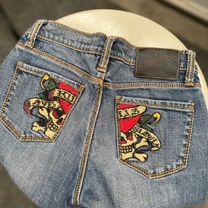Ed hardy embroidered jeans!